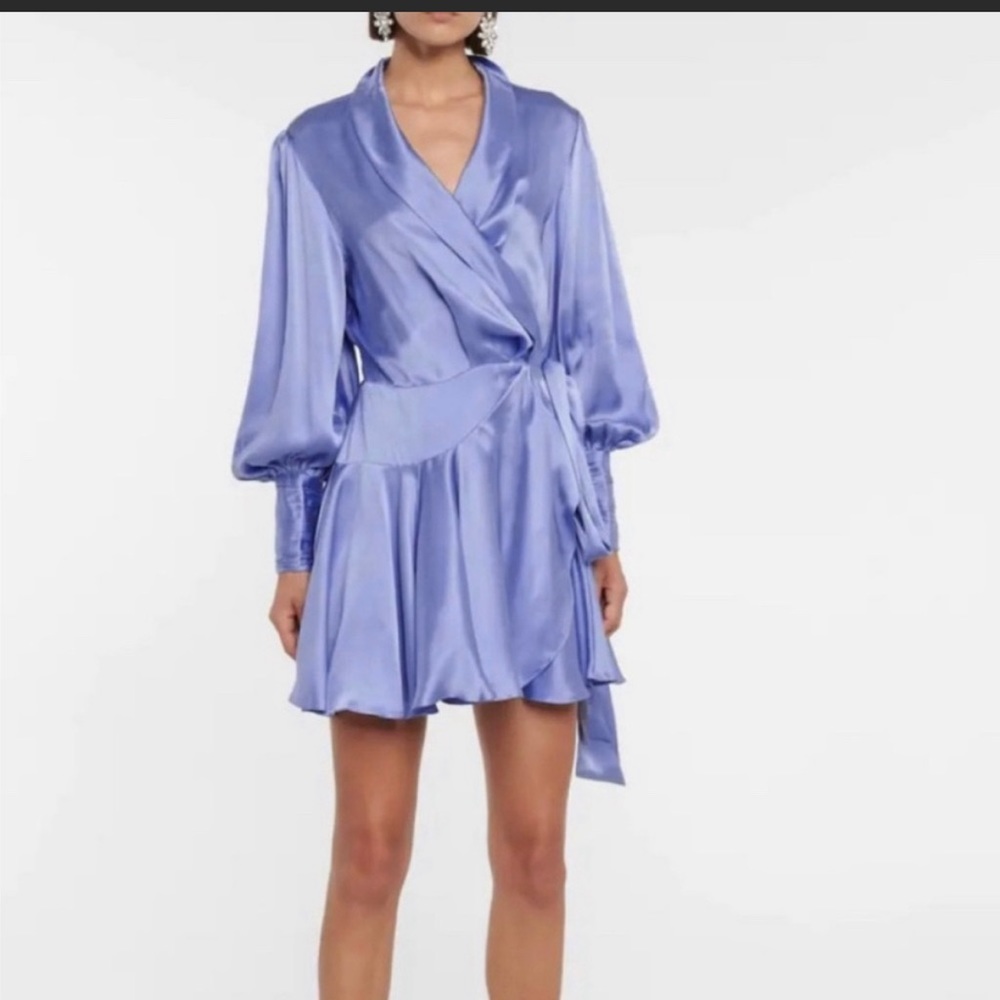 Zimmermann Periwinkle Satin Wrap Mini Dress